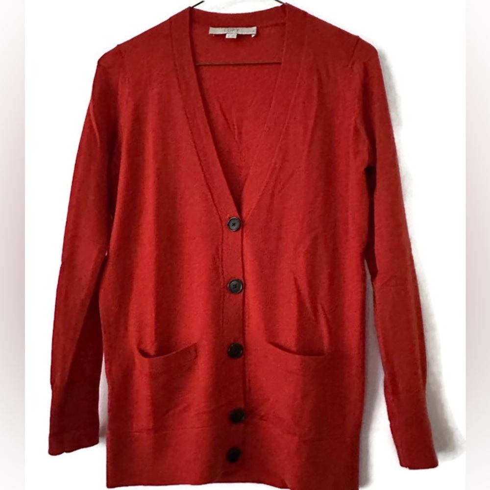LOFT Petite Long Sleeve Wool Blend Long Cardigan Rust/Burnt Orange SP